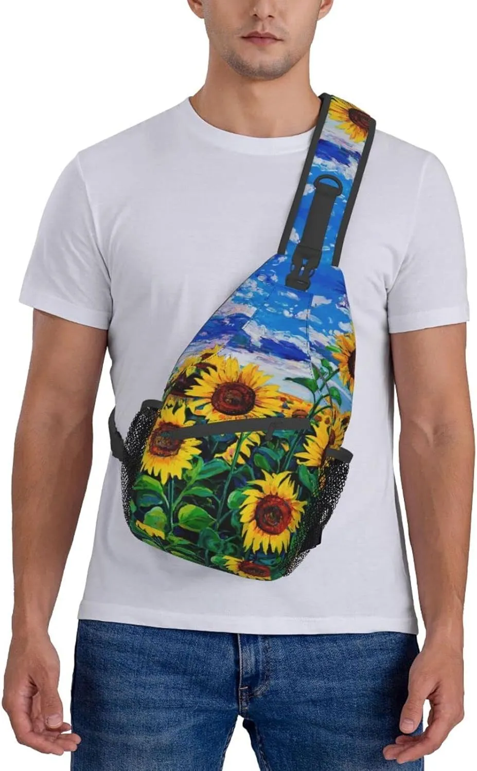 Crossbody Sling Backpack Sling Bag Chest Bag Shoulder Bag Travel Hiking Daypack For Men Women-Landscape With Sunflowers