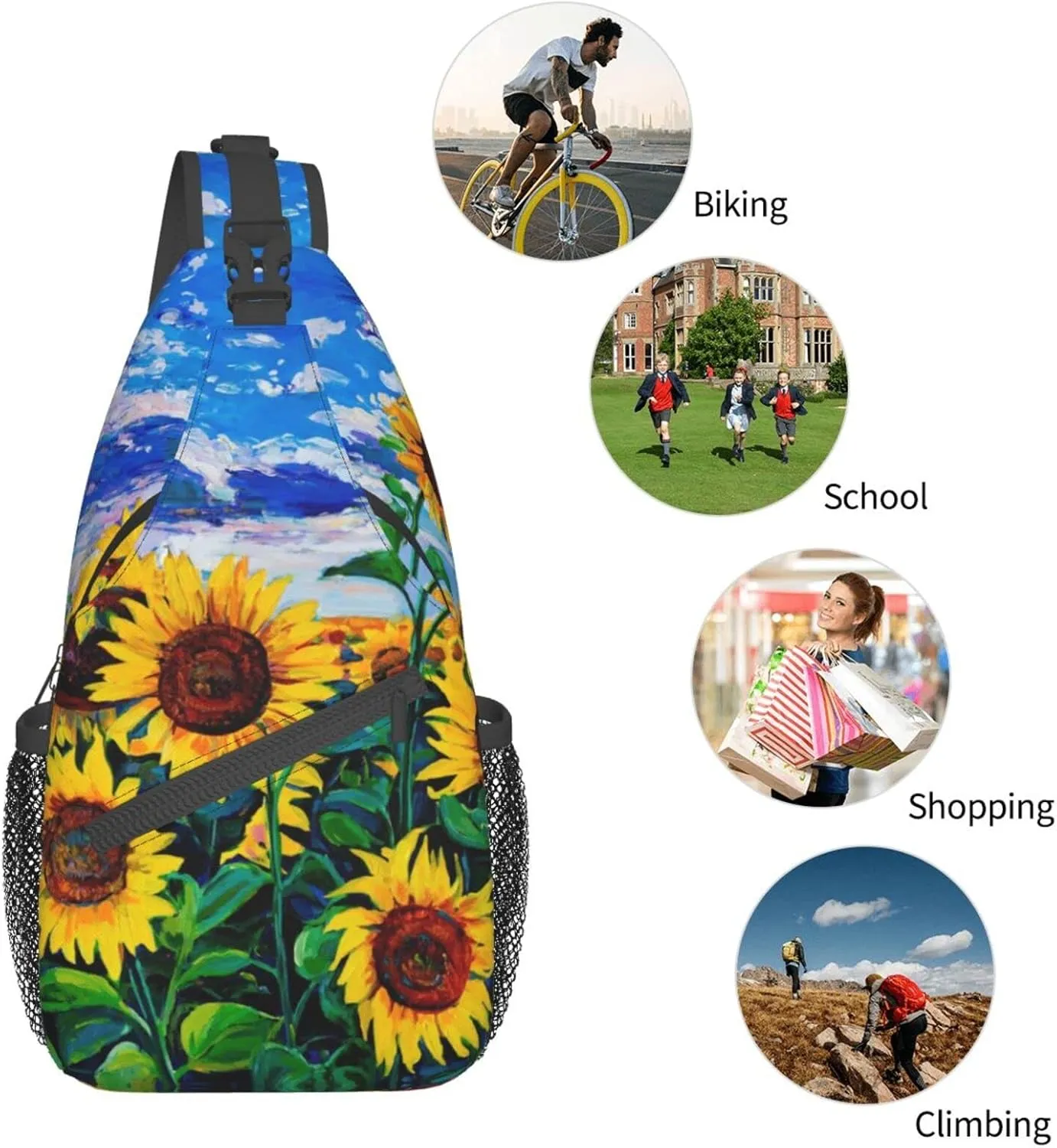 Crossbody Sling Backpack Sling Bag Chest Bag Shoulder Bag Travel Hiking Daypack For Men Women-Landscape With Sunflowers