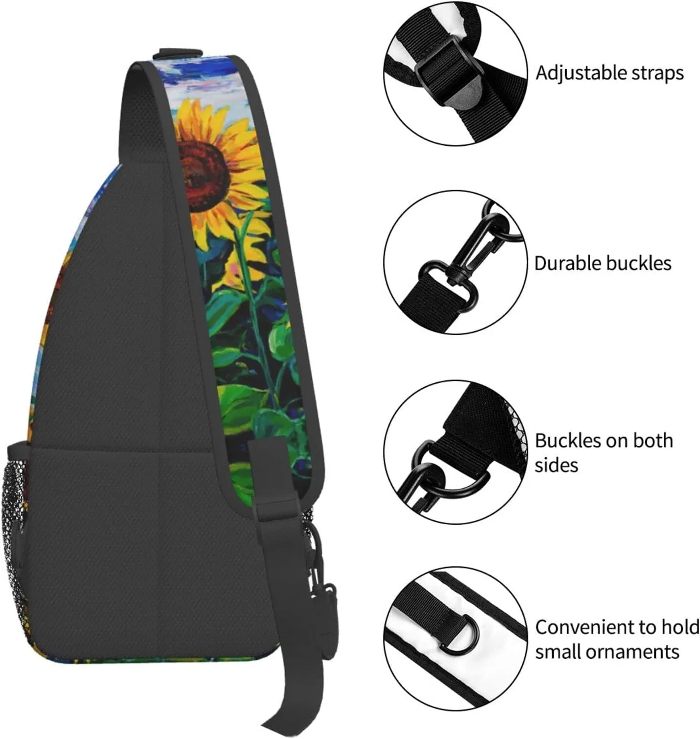 Crossbody Sling Backpack Sling Bag Chest Bag Shoulder Bag Travel Hiking Daypack For Men Women-Landscape With Sunflowers