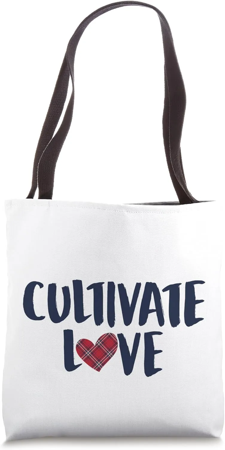 Cultivate Love Plaid Heart Trendy Valentines Day Tote Bag