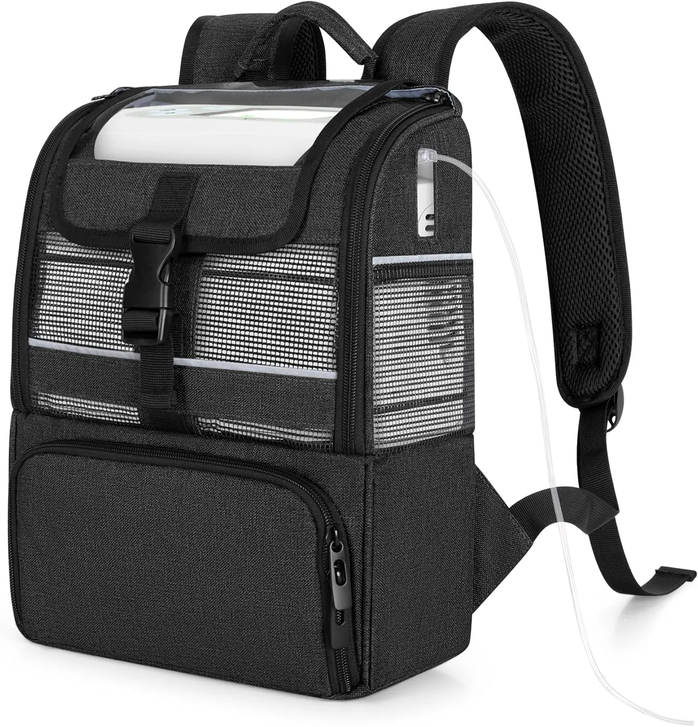 CURMIO Portable Oxygen Concentrator Backpack Compatible with Rhythm Healthcare P2/P2-E6/P2-E7, POC Travel Bag with Breathable Mesh Panels, Bottom Pocket for Charger, Cannula and Battery, Bag Only