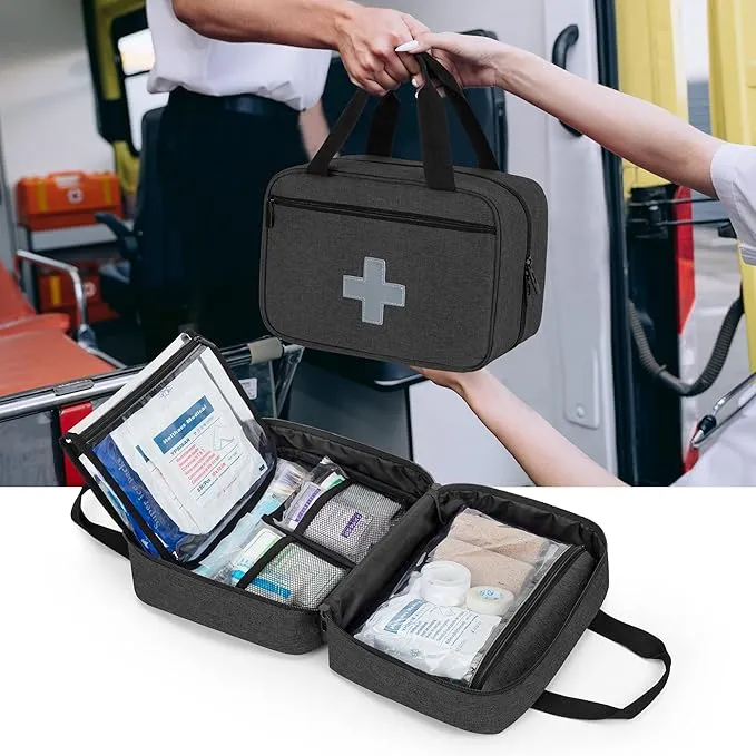 CURMIO Small First Aid Bag, Empty Emergency Trauma Kit Organizer bag for Hiking, Camping, Car, Travel, Home and Outdoor, Black, BAG ONLY, Patent Pending