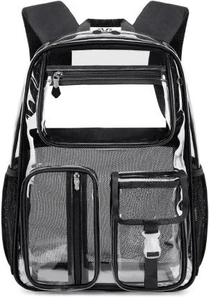 Cusangel Heavy Duty Clear Backpack Clear BookBag,16 x11 x5inch TPU Large Capacity See Through Backpack for Sport Events,Travel (Black)