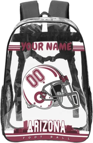 Custom Arizona Backpack Personalized Clear Backpack With Name And Number，Large Capacity Transparent Laptop Bag Football Style Casual Daypack Gifts For Men Women Fans
