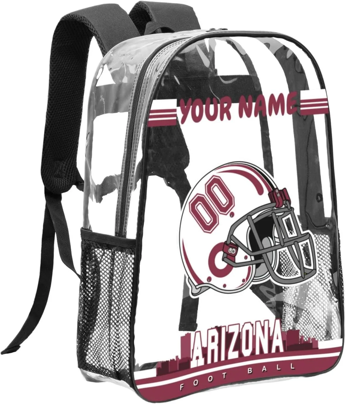 Custom Arizona Backpack Personalized Clear Backpack With Name And Number，Large Capacity Transparent Laptop Bag Football Style Casual Daypack Gifts For Men Women Fans