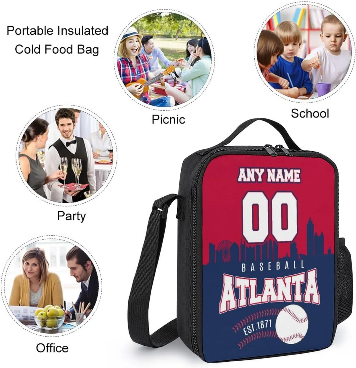 Custom Atlanta Backpack 3PCS 17 Inch Baseball Laptop Bag Lunch Bag Pencil Case Gifts for Boy Girl Men Women
