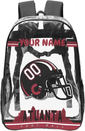 Custom Atlanta Backpack Personalized Clear Backpack With Name And Number，Large Capacity Transparent Laptop Bag Football Style Casual Daypack Gifts For Men Women Fans