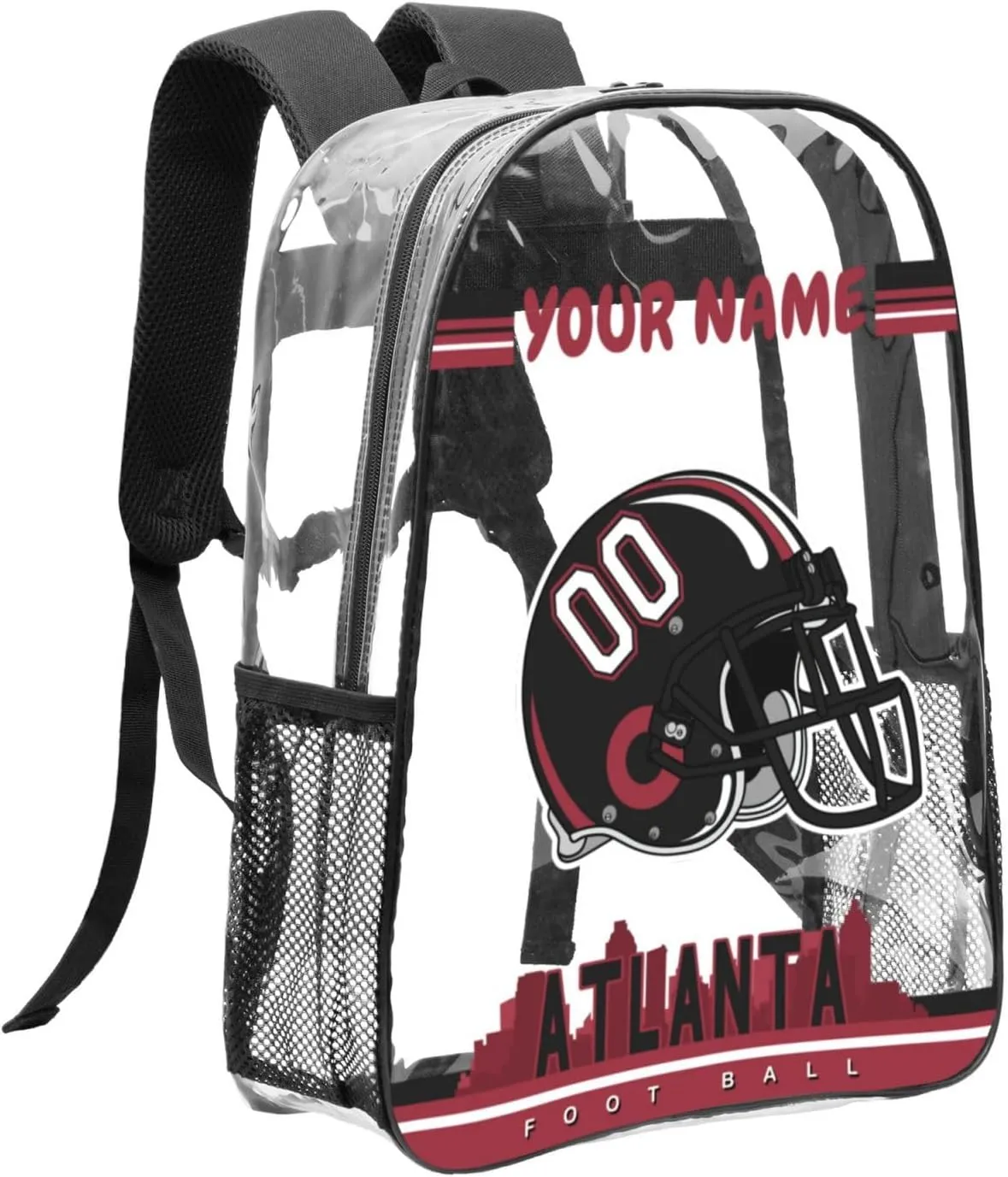 Custom Atlanta Backpack Personalized Clear Backpack With Name And Number，Large Capacity Transparent Laptop Bag Football Style Casual Daypack Gifts For Men Women Fans