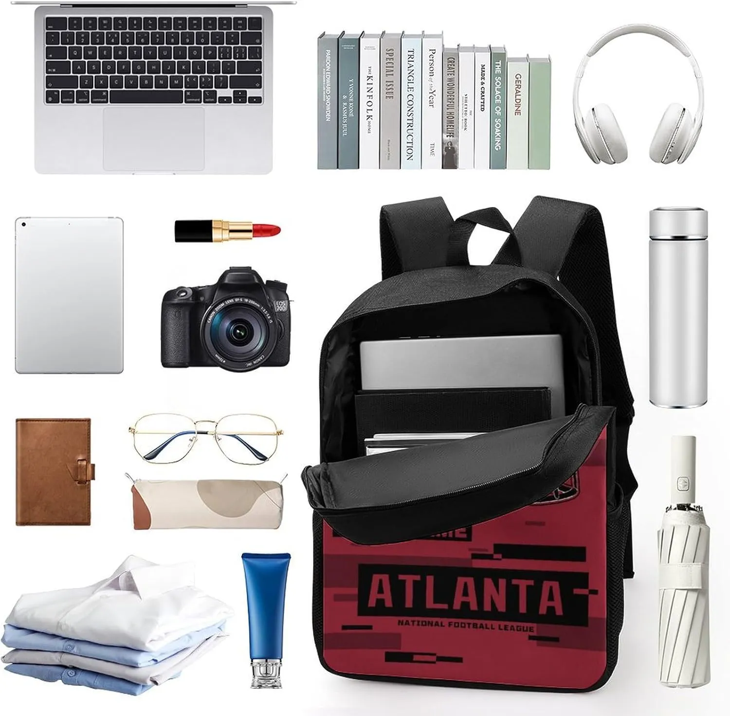 Custom Atlanta Backpack Personalized Name Number 17 Inch Laptop Shoulder Bag Fan Gift for Boy Girl Men Women