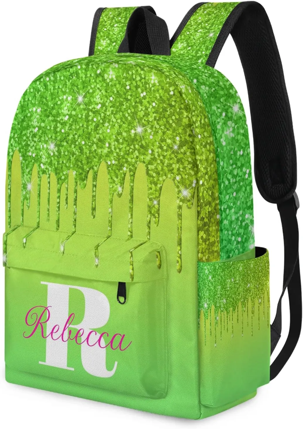 Custom Backpack with Initial & Name Personalized Shoulder Bag for Women Men Waterproof Travel Casual Backpack 15.1in, Grass Green