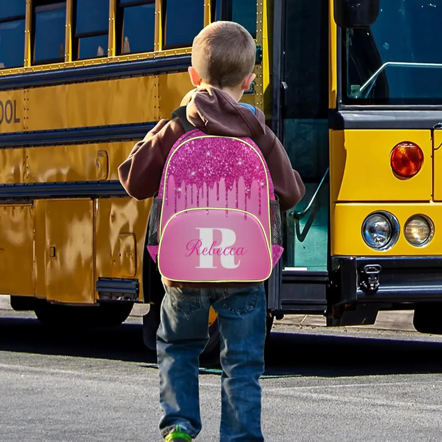 Custom Backpack with Initial & Name Personalized Small Shoulder Bag Waterproof Travel Casual Backpack with Chest Strap 14.2in, Berry