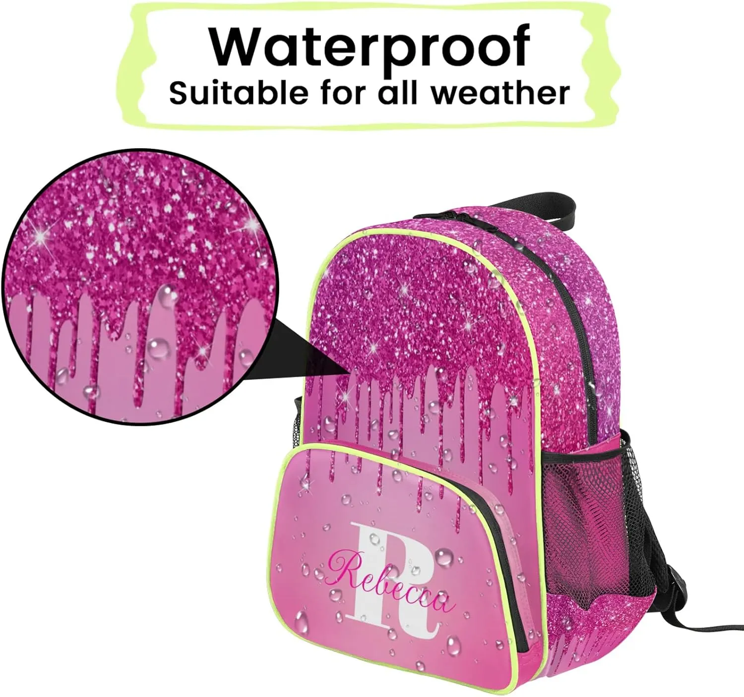 Custom Backpack with Initial & Name Personalized Small Shoulder Bag Waterproof Travel Casual Backpack with Chest Strap 14.2in, Berry