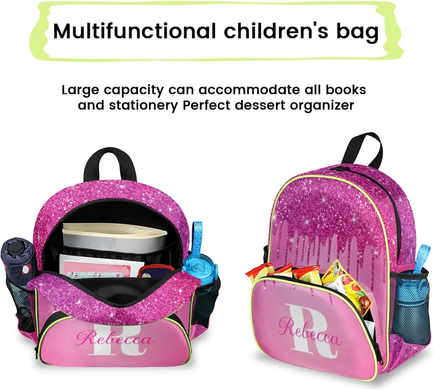 Custom Backpack with Initial & Name Personalized Small Shoulder Bag Waterproof Travel Casual Backpack with Chest Strap 14.2in, Berry