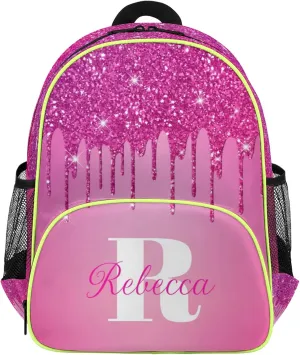 Custom Backpack with Initial & Name Personalized Small Shoulder Bag Waterproof Travel Casual Backpack with Chest Strap 14.2in, Berry