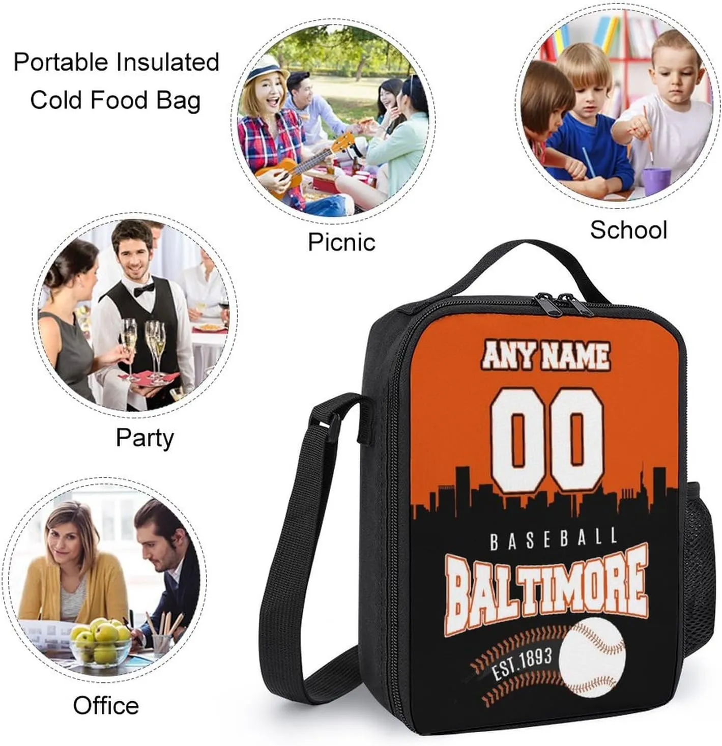 Custom Baltimore Backpack 3PCS 17 Inch Baseball Laptop Bag Lunch Bag Pencil Case Gifts for Boy Girl Men Women