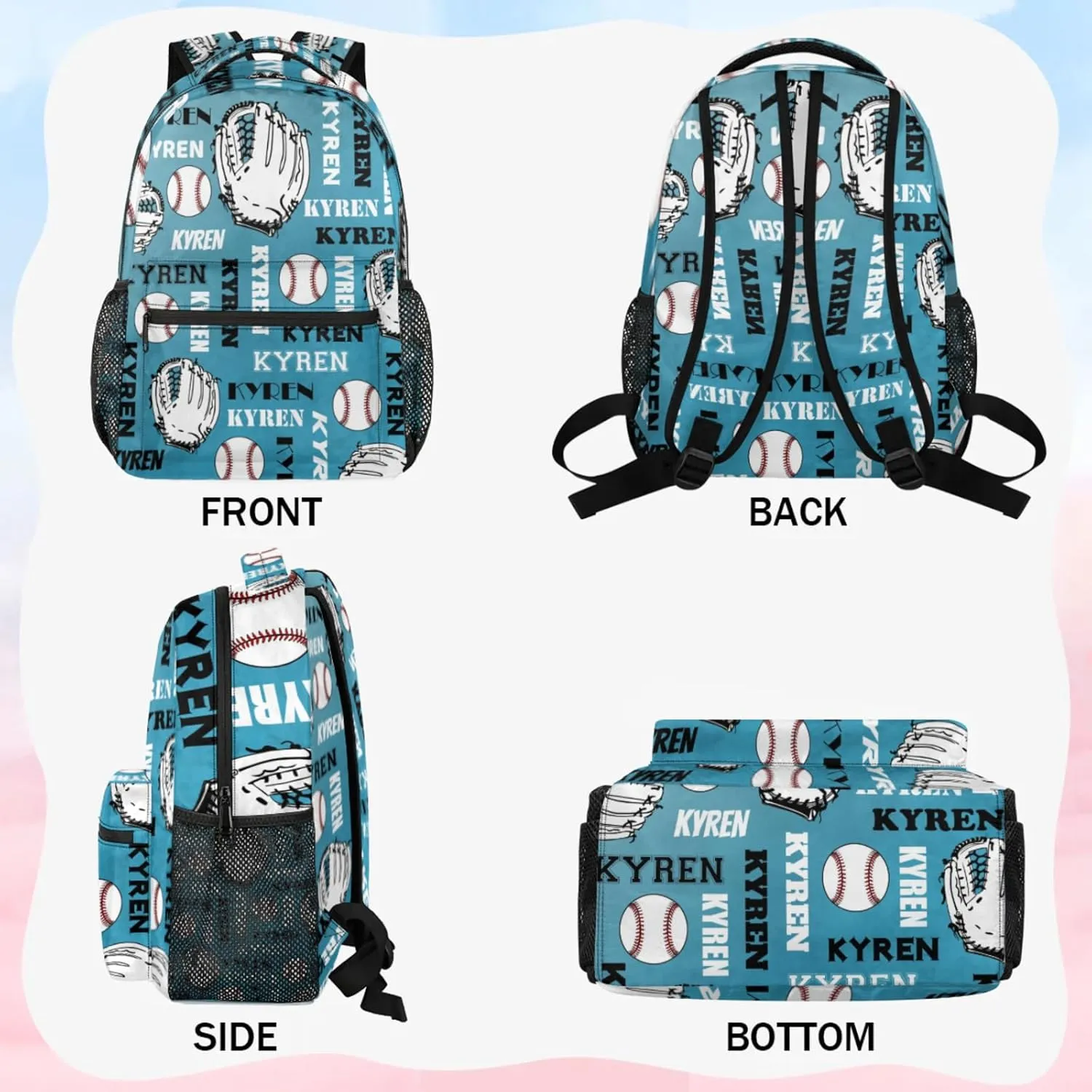 Custom Baseball Backpack for Men Women, Personalized Name Laptop Backpack, Sports Bag Lightweight Daypack for Travel Camping, Dark Blue