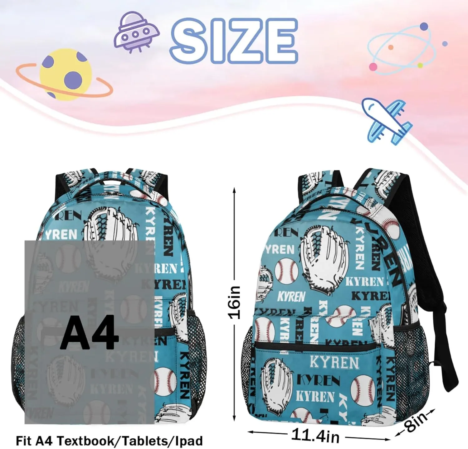 Custom Baseball Backpack for Men Women, Personalized Name Laptop Backpack, Sports Bag Lightweight Daypack for Travel Camping, Dark Blue