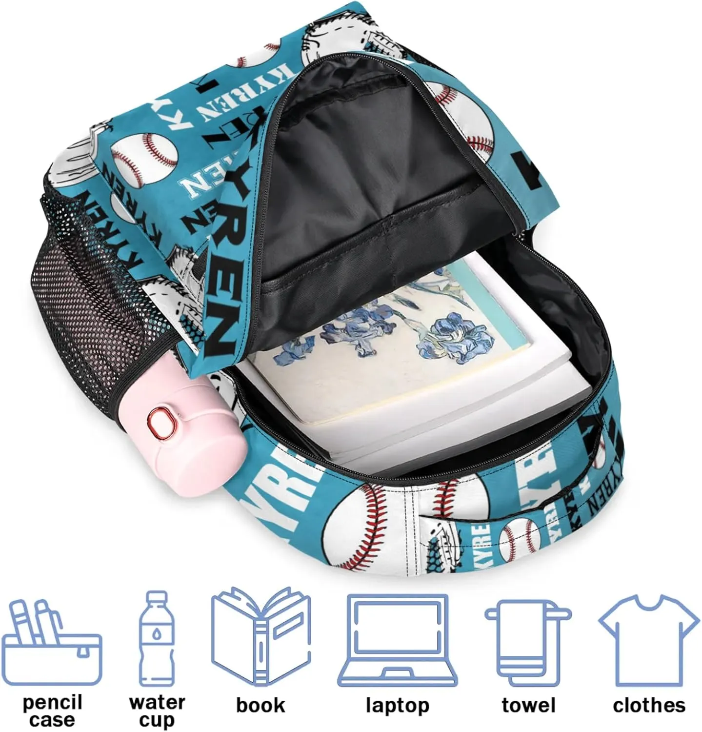 Custom Baseball Backpack for Men Women, Personalized Name Laptop Backpack, Sports Bag Lightweight Daypack for Travel Camping, Dark Blue