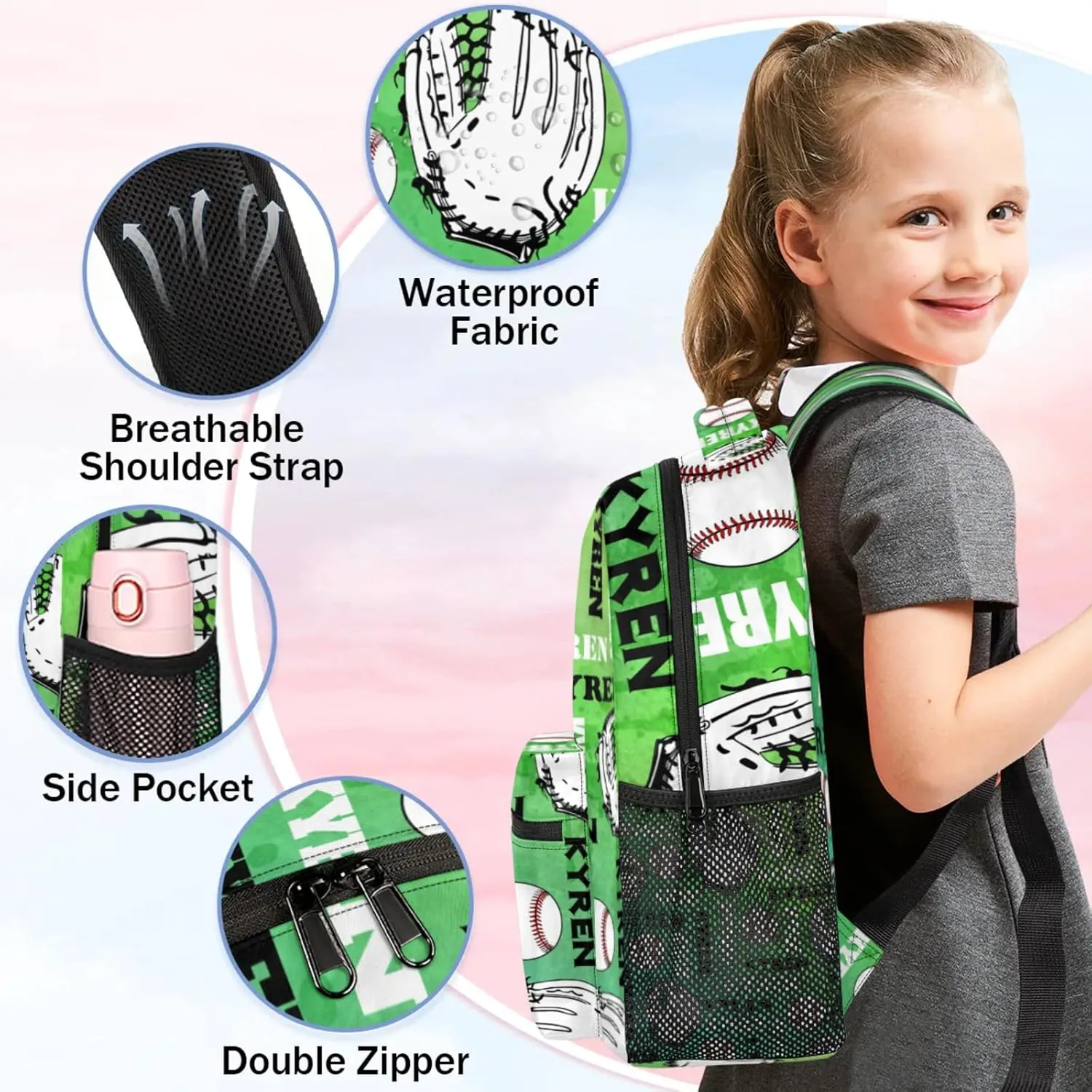 Custom Baseball Backpack for Men Women, Personalized Name Laptop Backpack, Sports Bag Lightweight Daypack for Travel Camping, Dark Green