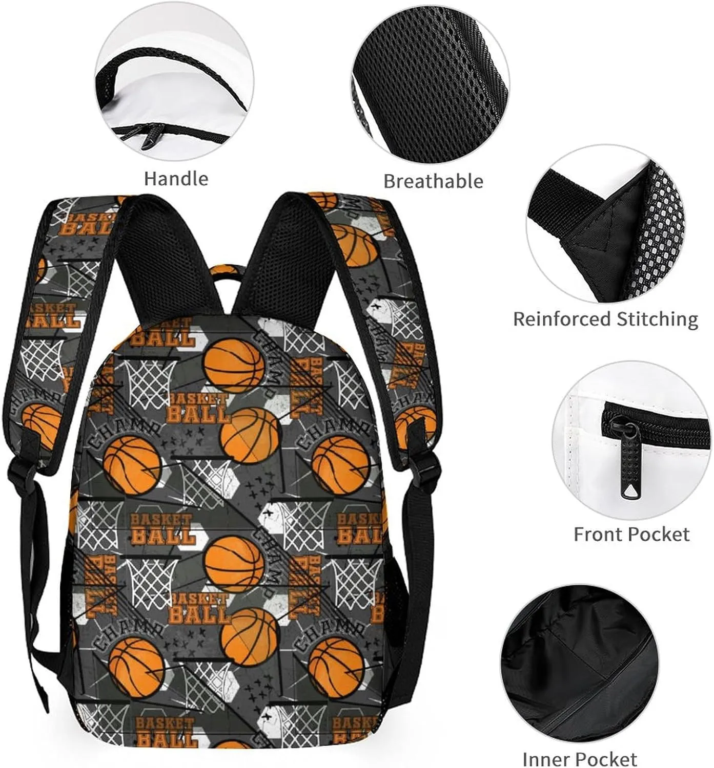 Custom Basketball Kids Backpack for Girls Boys Personalized Add Your Name 4Pcs School Bag with Lunch Bag Pencil Bag Water Bottle Customization Backpack Set