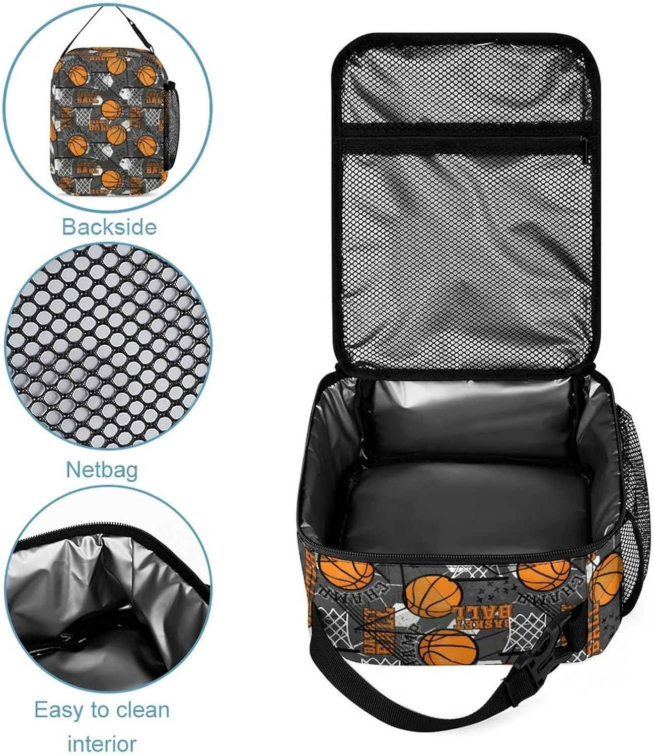 Custom Basketball Kids Backpack for Girls Boys Personalized Add Your Name 4Pcs School Bag with Lunch Bag Pencil Bag Water Bottle Customization Backpack Set