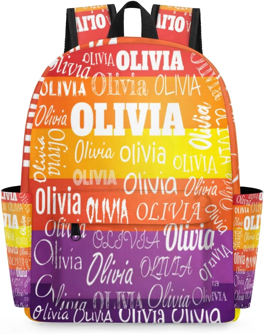 Custom Bookbag with Name for Elementary Kids Girls Boys, Personalized School Backpack Customized Book Bag Yellow Orange Purple Stripes