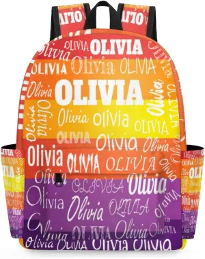 Custom Bookbag with Name for Elementary Kids Girls Boys, Personalized School Backpack Customized Book Bag Yellow Orange Purple Stripes