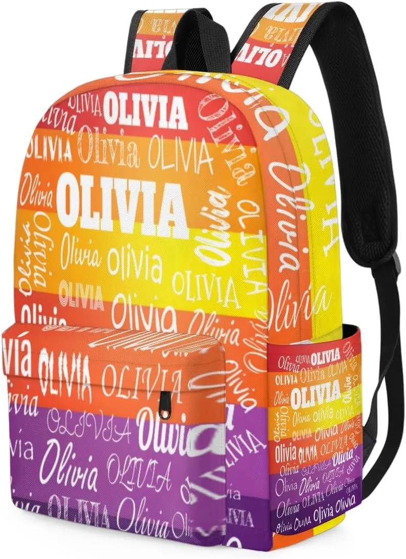 Custom Bookbag with Name for Elementary Kids Girls Boys, Personalized School Backpack Customized Book Bag Yellow Orange Purple Stripes