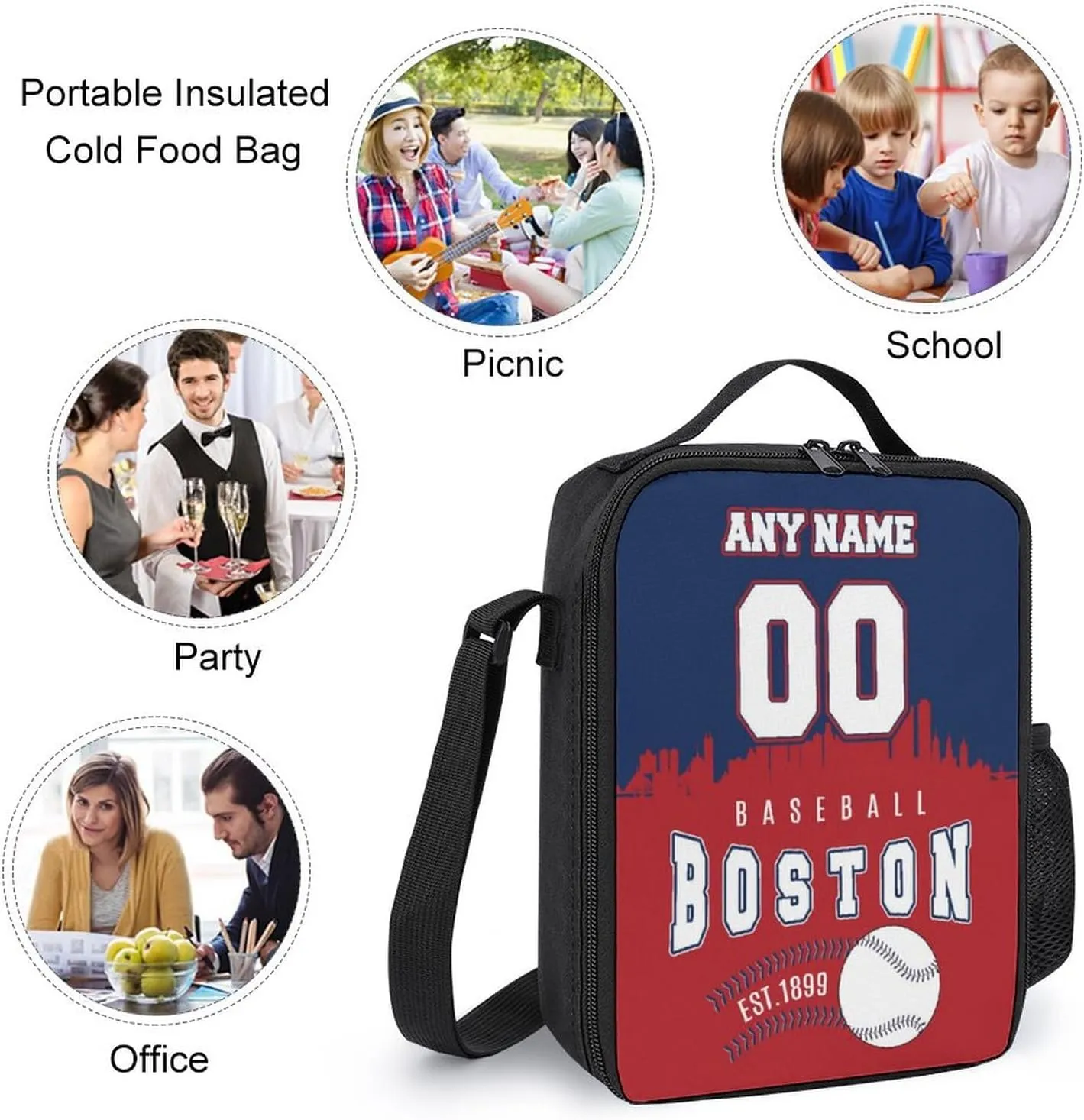 Custom Boston Backpack 3PCS 17 Inch Baseball Laptop Bag Lunch Bag Pencil Case Gifts for Boy Girl Men Women