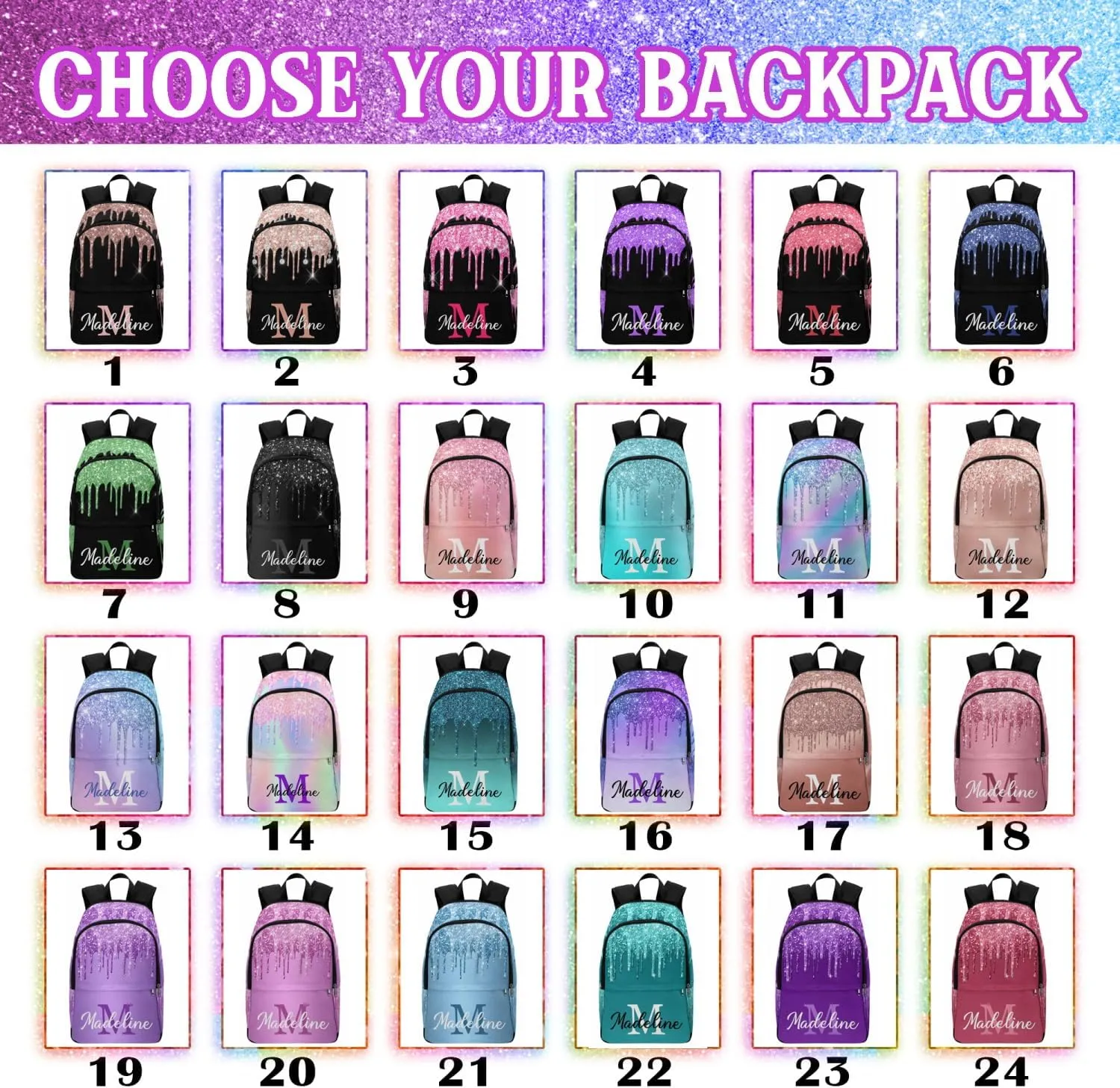 Custom Casual Unisex Bags Backpack with Name Multi Color Custom Backpack for Kids School Backpack for Girls for Back to School Camping Travel
