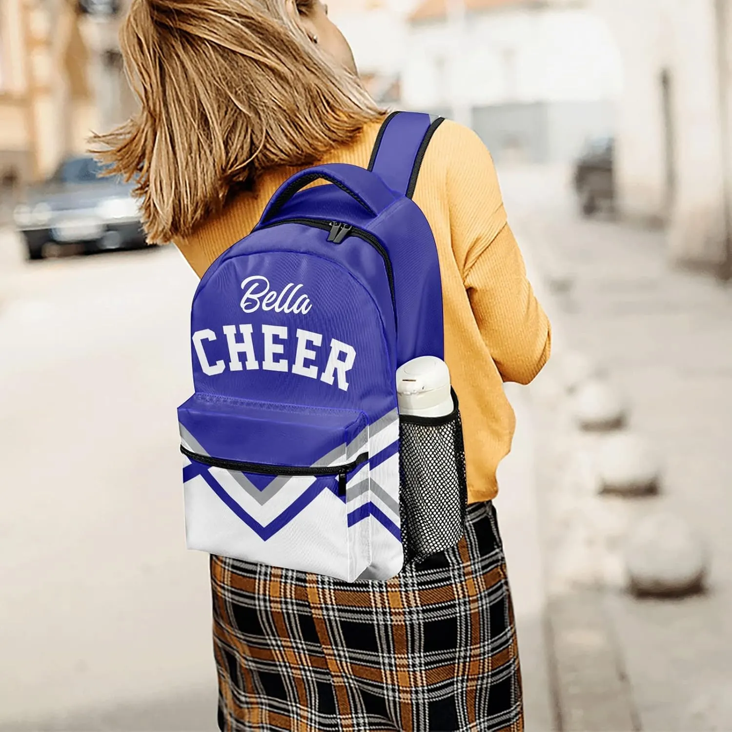 Custom Cheerleaders Blue White Backpack Personalized Name Causual Daypack for Sport Camping