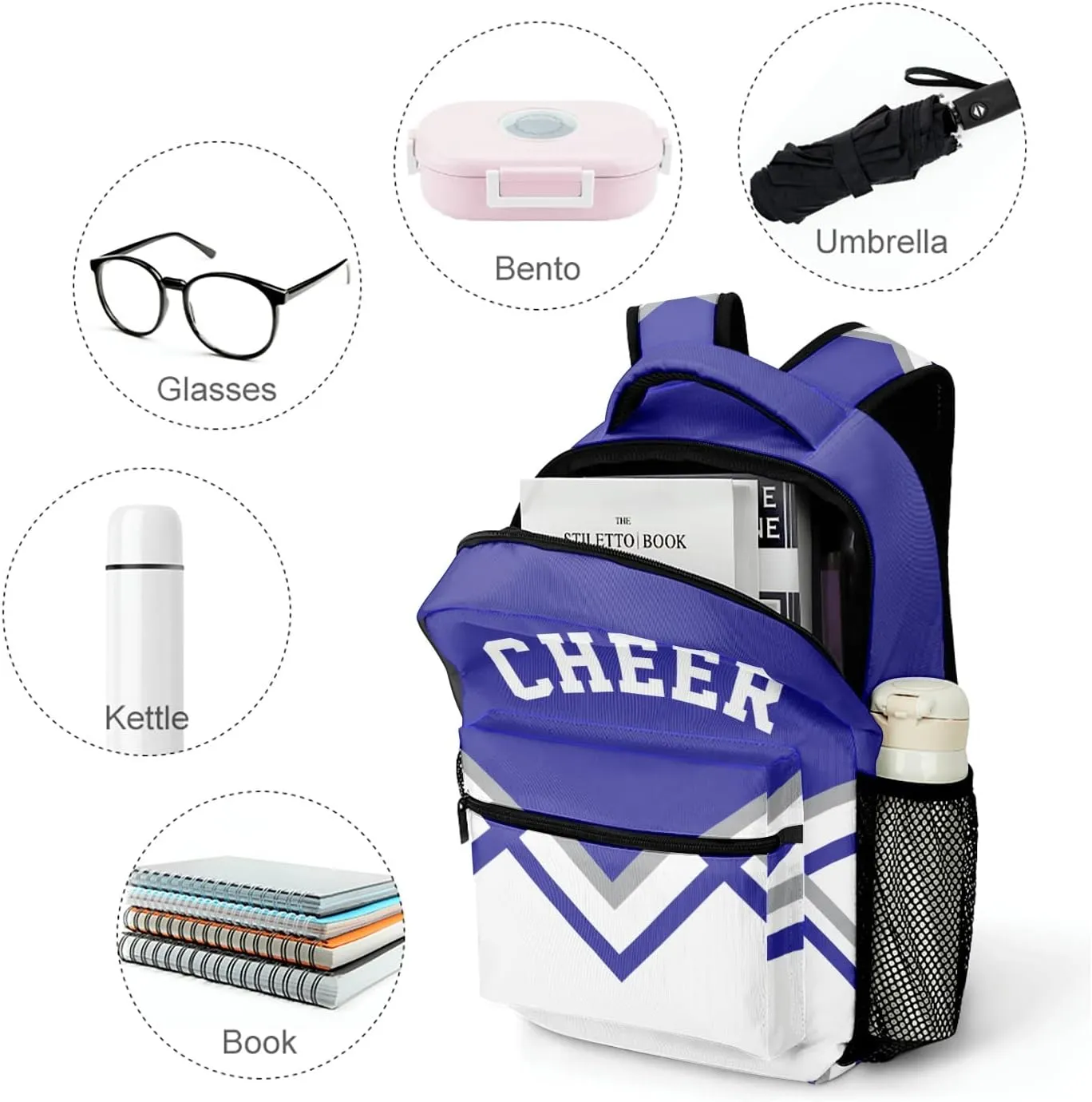 Custom Cheerleaders Blue White Backpack Personalized Name Causual Daypack for Sport Camping