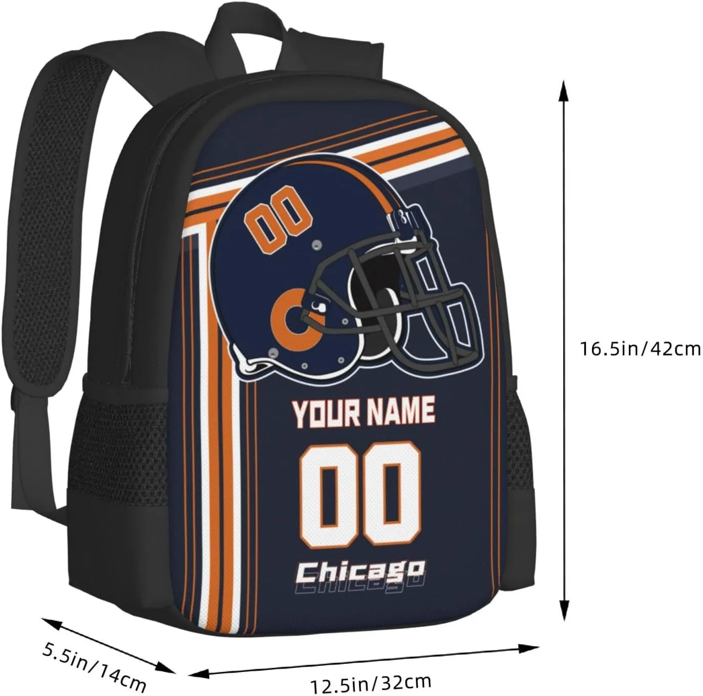 Custom Chicago Backpack Personalized Name Number, Customize High Capacity Bookbag 17 Inch Laptop Bag Travel Backpack Gifts for Men Women Boys