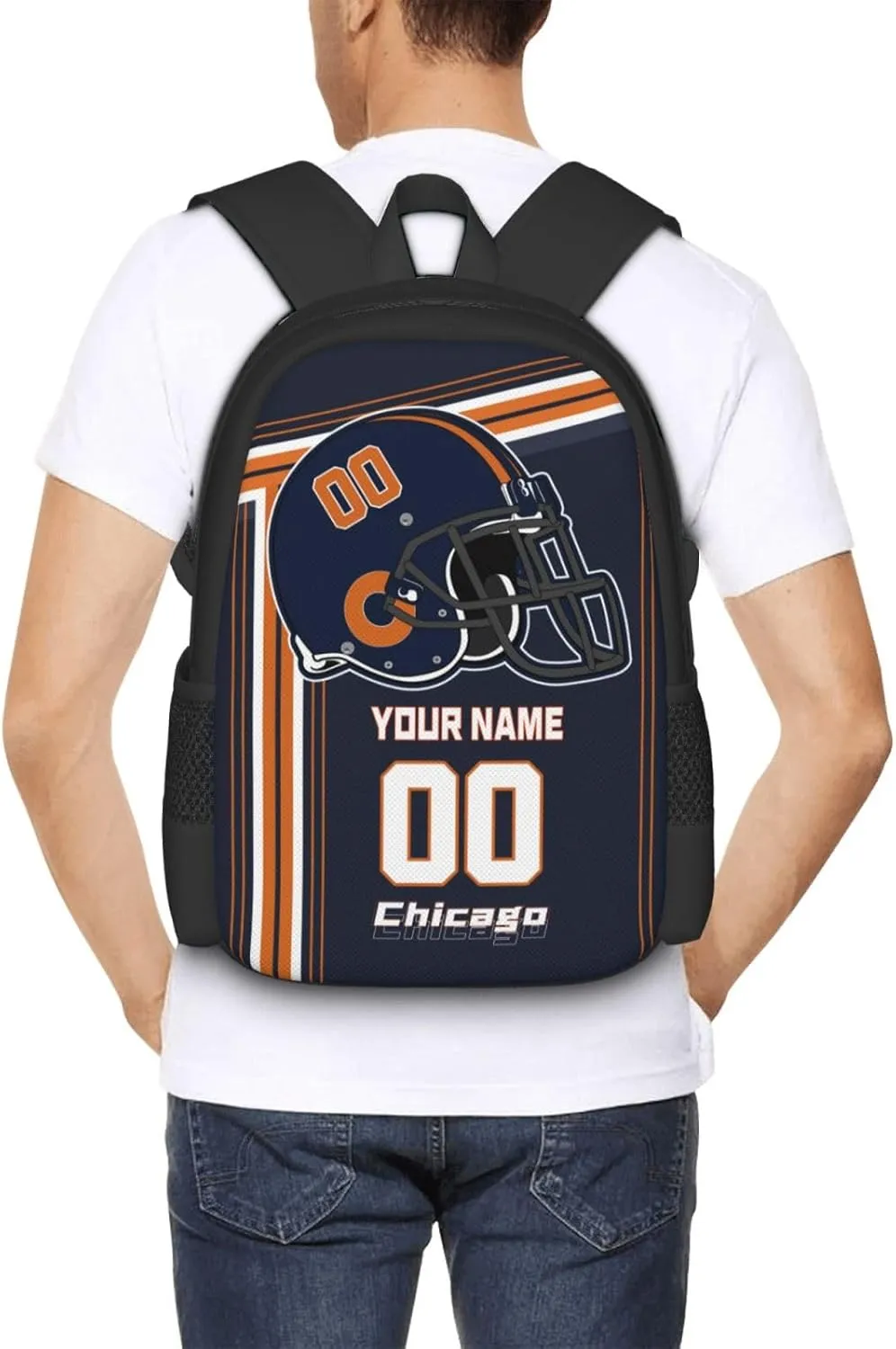Custom Chicago Backpack Personalized Name Number, Customize High Capacity Bookbag 17 Inch Laptop Bag Travel Backpack Gifts for Men Women Boys