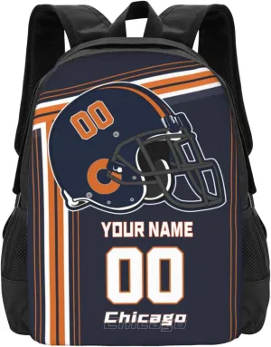 Custom Chicago Backpack Personalized Name Number, Customize High Capacity Bookbag 17 Inch Laptop Bag Travel Backpack Gifts for Men Women Boys