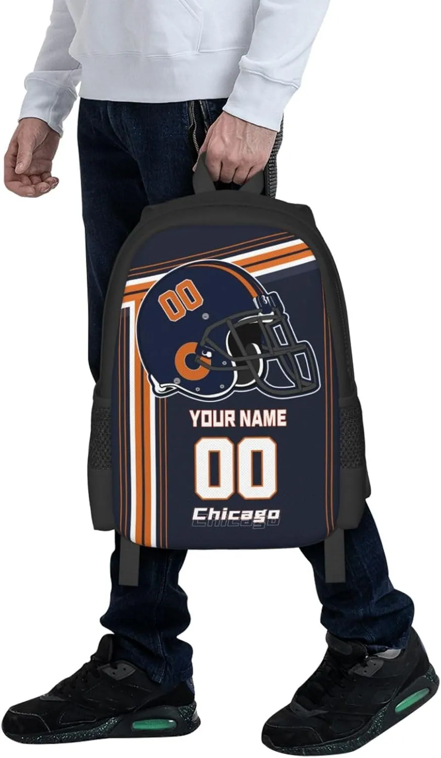 Custom Chicago Backpack Personalized Name Number, Customize High Capacity Bookbag 17 Inch Laptop Bag Travel Backpack Gifts for Men Women Boys