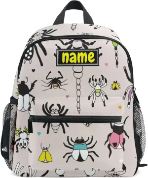Custom Kid's Backpack, Insects Bugs Spiders Beetles Toddler Backpack for Daycare Travel Personalized Name Preschool Bookbags for Boys Girls