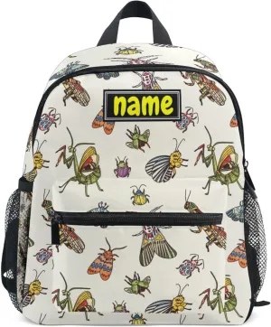 Custom Kid's Name Backpack, Butterfly Grasshoppers Bugs Insect Toddler Backpack for Daycare Travel Personalized Name Preschool Bookbags for Boys Girls