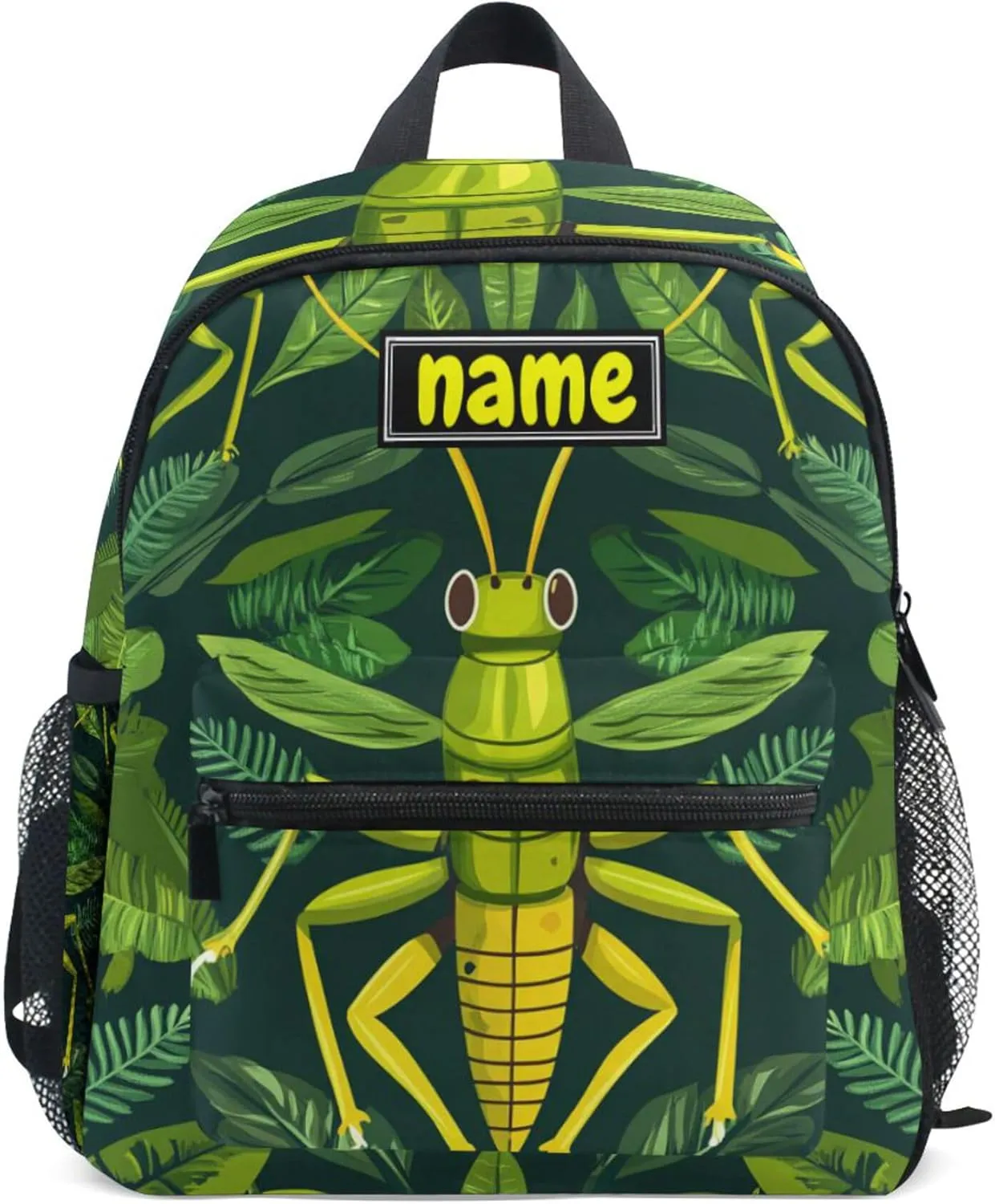Custom Kid's Name Backpack for Boys Girls, Cute Grasshopper Leaves Toddler Mini Backpack Personalized Children Preschool Bookbag