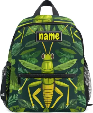 Custom Kid's Name Backpack for Boys Girls, Cute Grasshopper Leaves Toddler Mini Backpack Personalized Children Preschool Bookbag