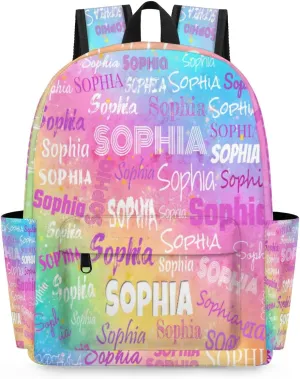 Custom Kid's Name Backpack, Toddler Backpack for Daycare Travel School, Personalized Name Bookbags for Boys Girls Colorful Pink Watercolor