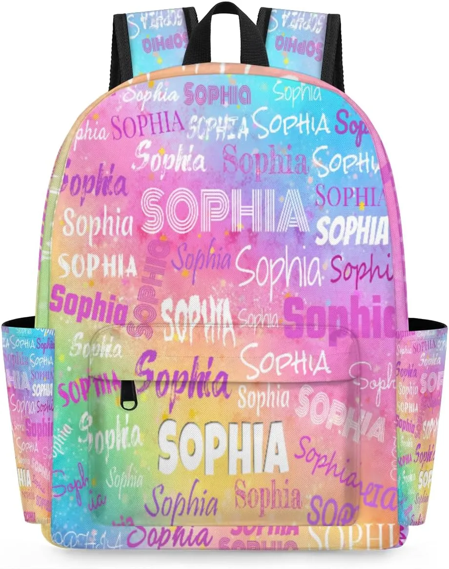 Custom Kid's Name Backpack, Toddler Backpack for Daycare Travel School, Personalized Name Bookbags for Boys Girls Colorful Pink Watercolor