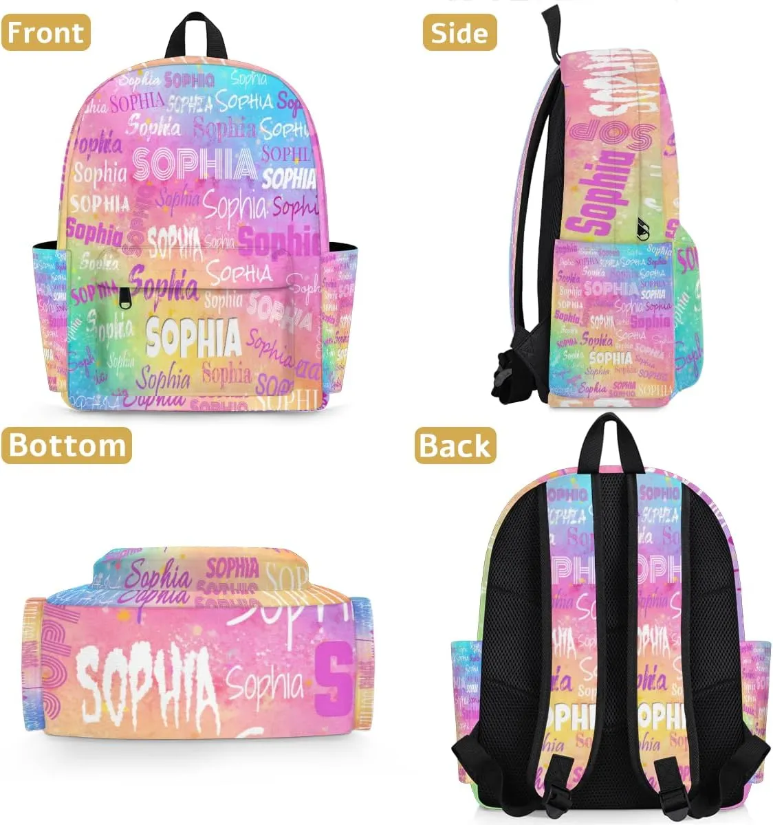 Custom Kid's Name Backpack, Toddler Backpack for Daycare Travel School, Personalized Name Bookbags for Boys Girls Colorful Pink Watercolor