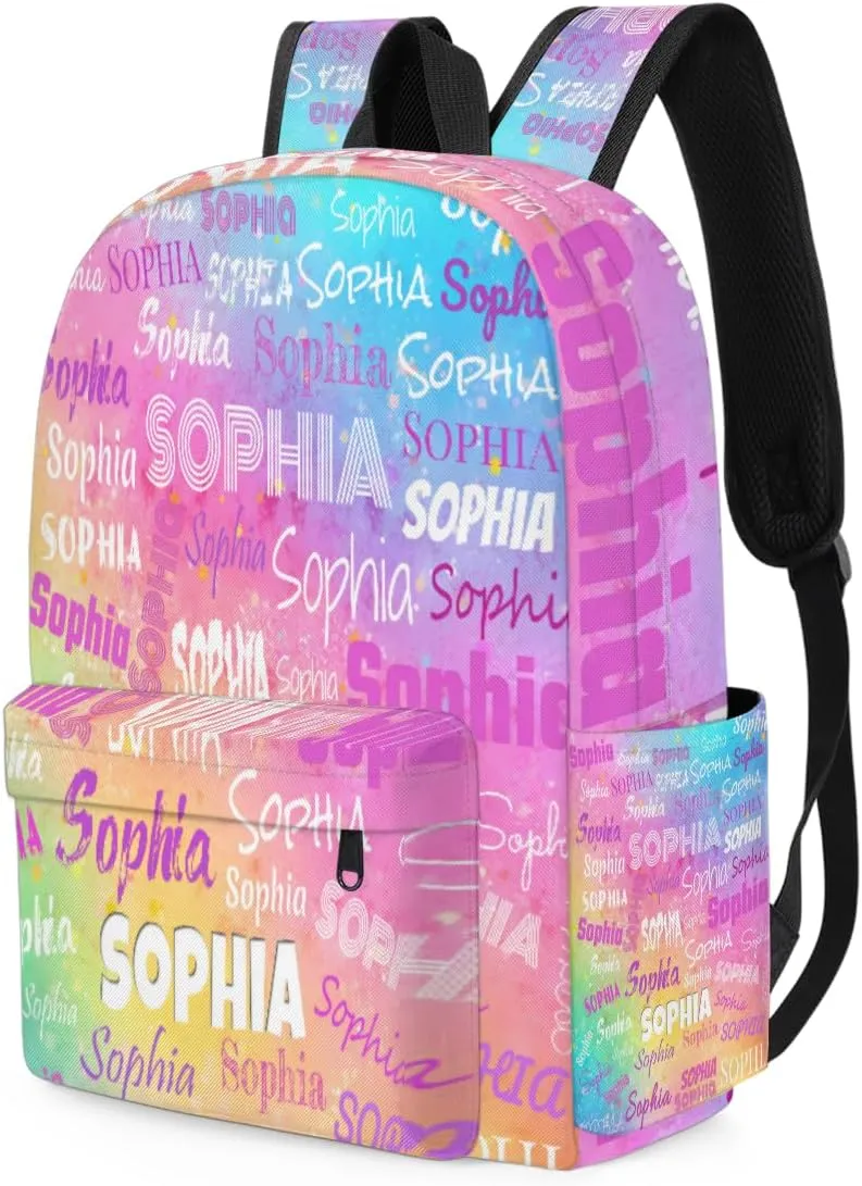Custom Kid's Name Backpack, Toddler Backpack for Daycare Travel School, Personalized Name Bookbags for Boys Girls Colorful Pink Watercolor