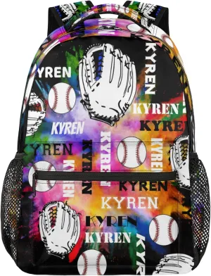 Custom Name Baseball Backpack for Men Women, Personalized Laptop Backpack with Name, Sports Bag Lightweight Daypack for Travel Camping, Black Colorful