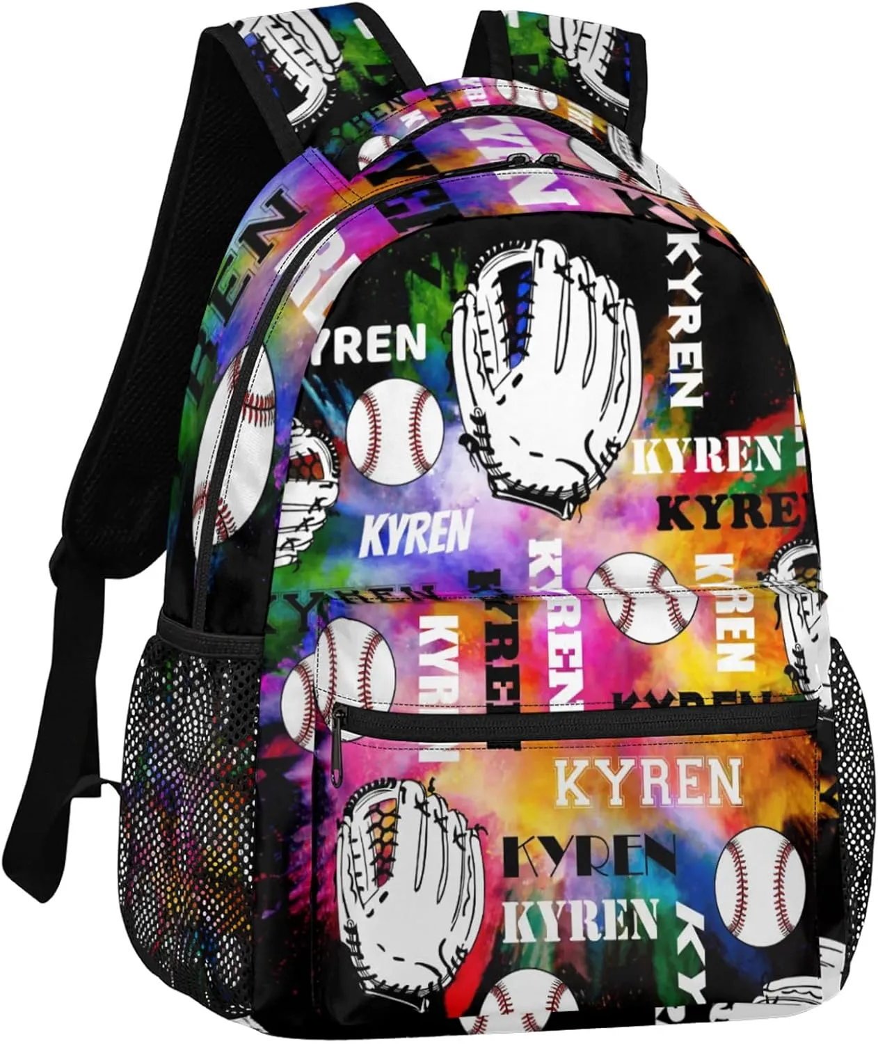 Custom Name Baseball Backpack for Men Women, Personalized Laptop Backpack with Name, Sports Bag Lightweight Daypack for Travel Camping, Black Colorful