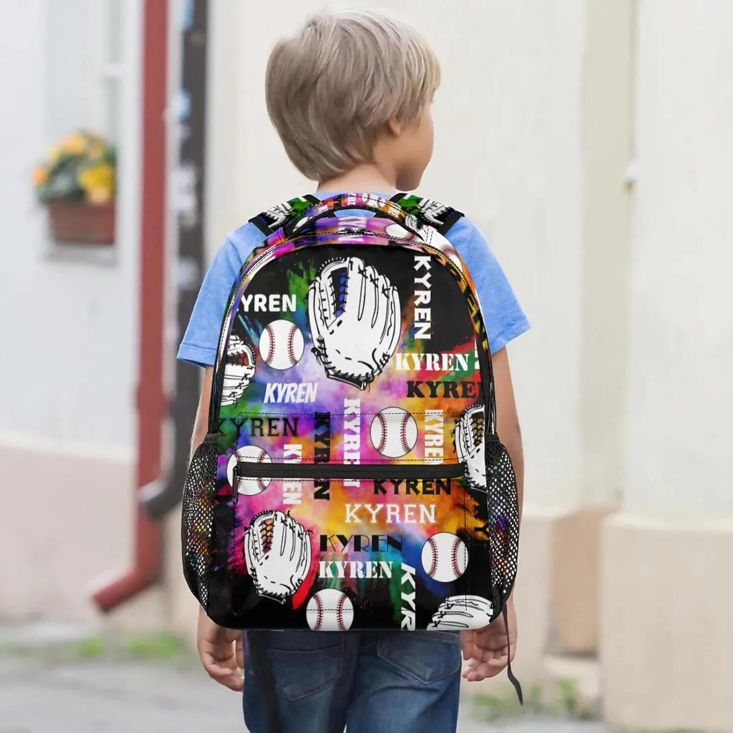 Custom Name Baseball Backpack for Men Women, Personalized Laptop Backpack with Name, Sports Bag Lightweight Daypack for Travel Camping, Black Colorful