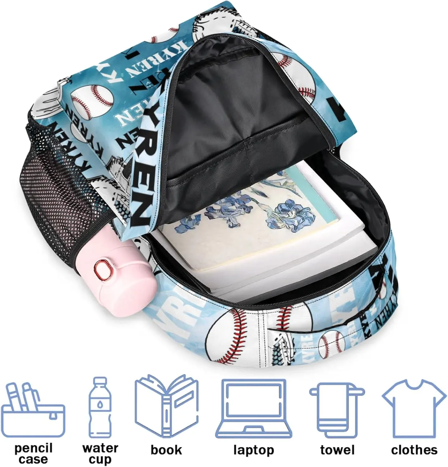 Custom Name Baseball Backpack for Men Women, Personalized Laptop Backpack with Name, Sports Bag Lightweight Daypack for Travel Camping, Blue Navy