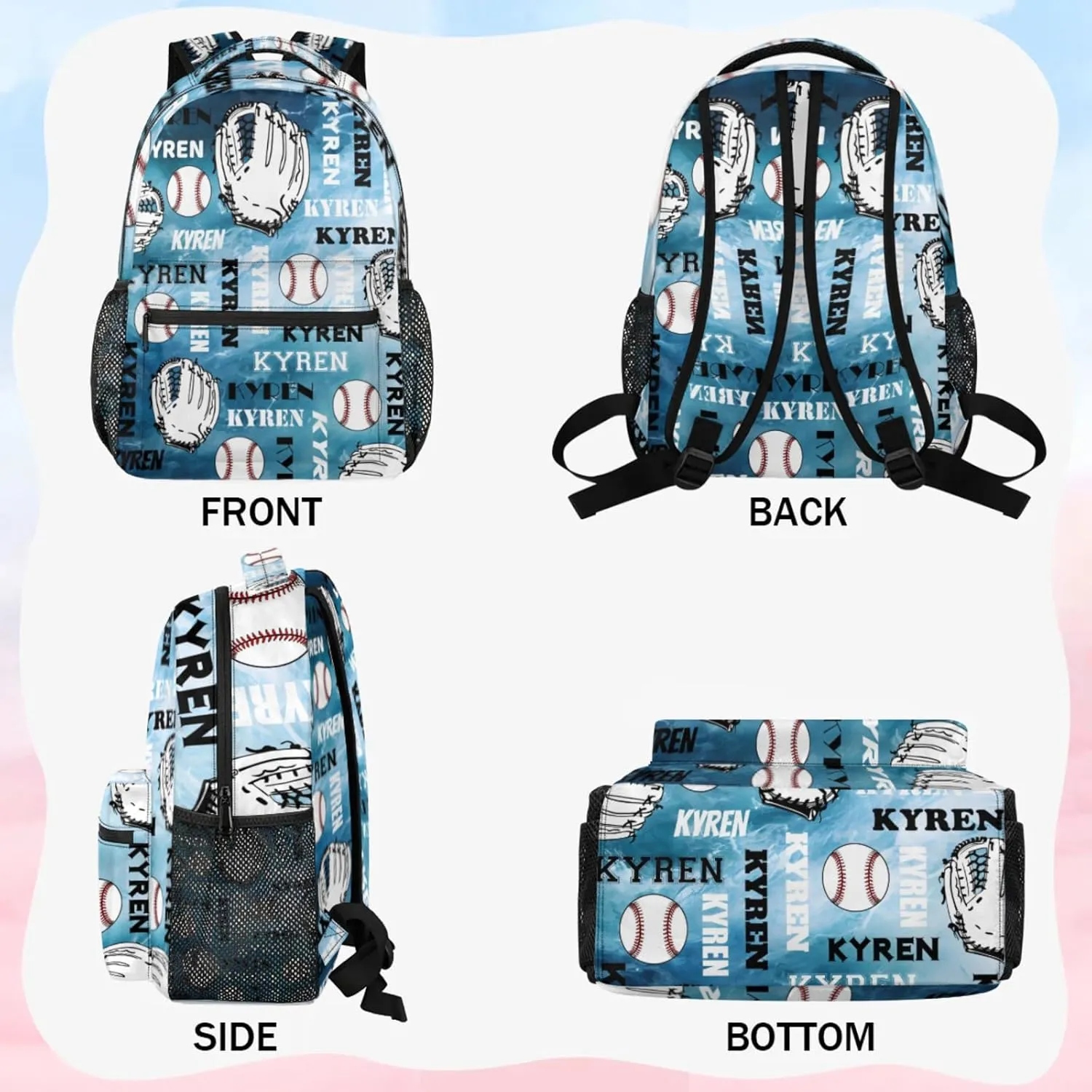 Custom Name Baseball Backpack for Men Women, Personalized Laptop Backpack with Name, Sports Bag Lightweight Daypack for Travel Camping, Blue Navy
