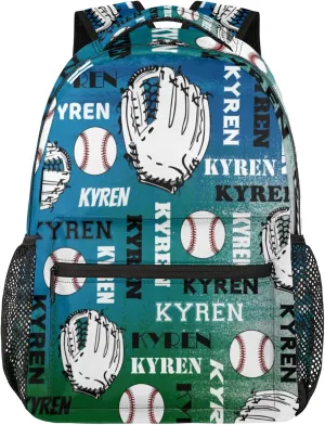 Custom Name Baseball Backpack for Men Women, Personalized Name Laptop Backpack, Sports Bag Lightweight Daypack for Travel Camping, Blue Green Gray
